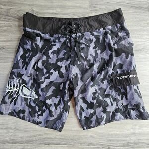 Tormenter Mens Gray Camo Board Shorts Fishing Swim Trunks Cargo Pocket Size 38